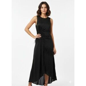 3.1 Phillip Lim Black Maxi Dress Ostrich Feather Trim Sz 2 Silk Luxury Cocktail